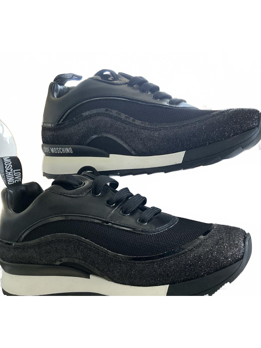 Love Moschino Women's Black Glitter Accent Sneakers Size 39 - New Without Tags